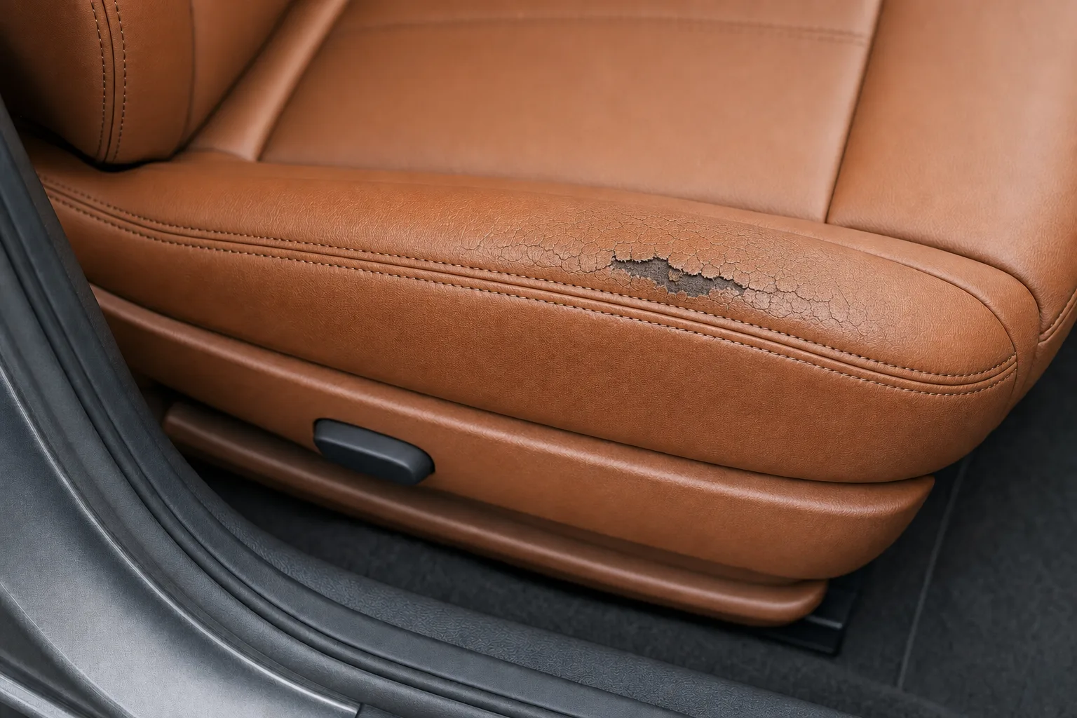 Before: Car seat: leather wear & hole repair