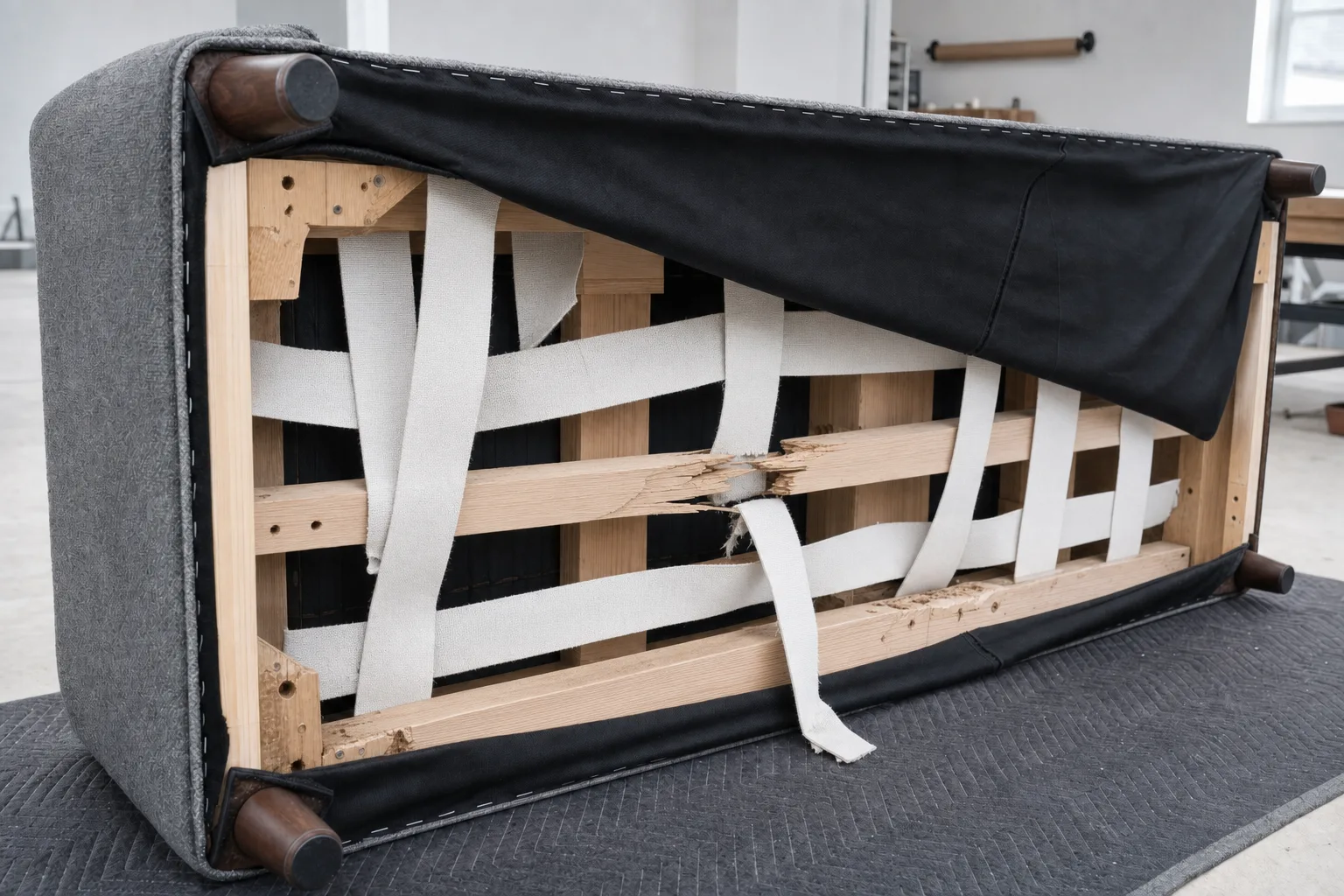 Before: Sofa frame: repair & reinforcement