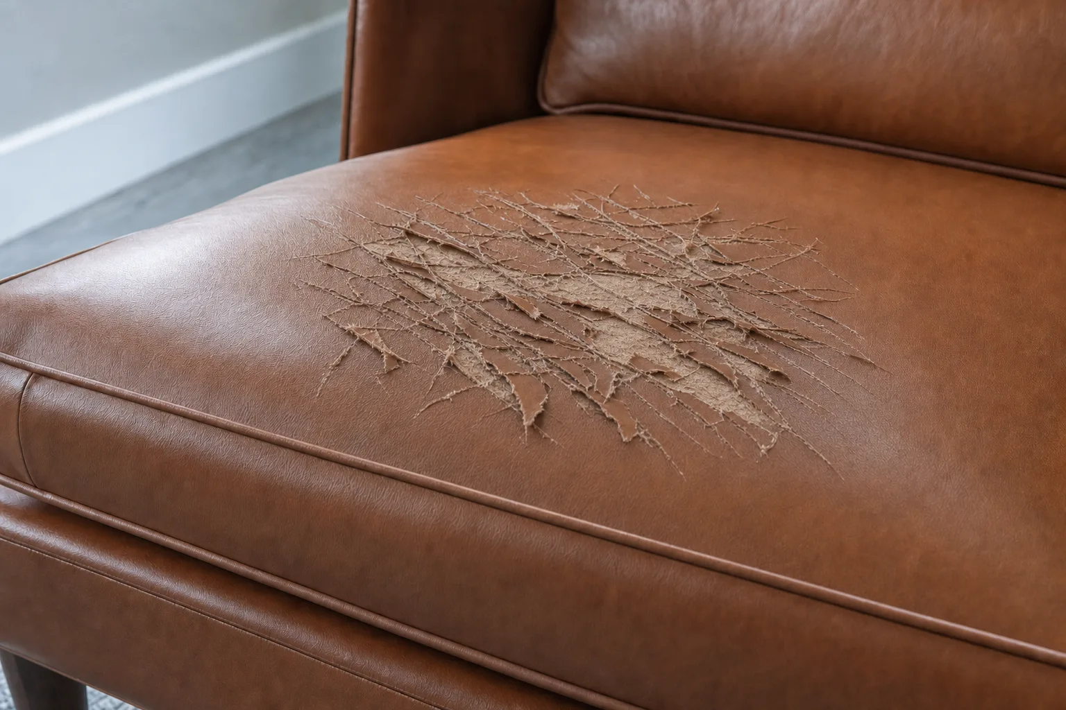 Before: Leather sofa: scratch & tear repair