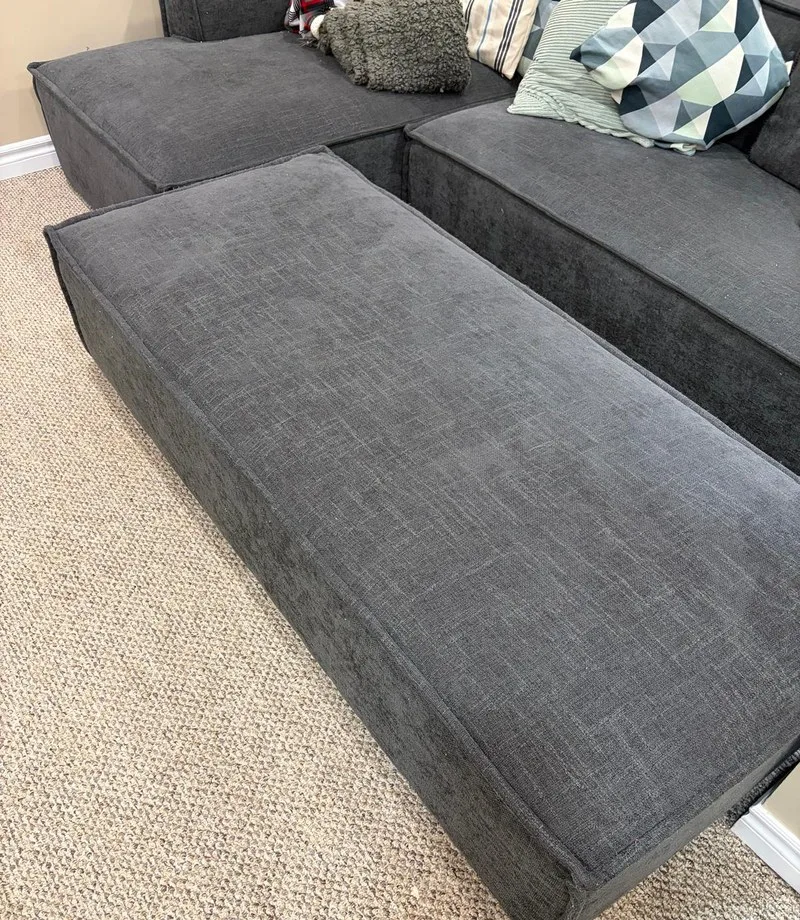After: Sofa: seat deck rebuilt with new cushions
